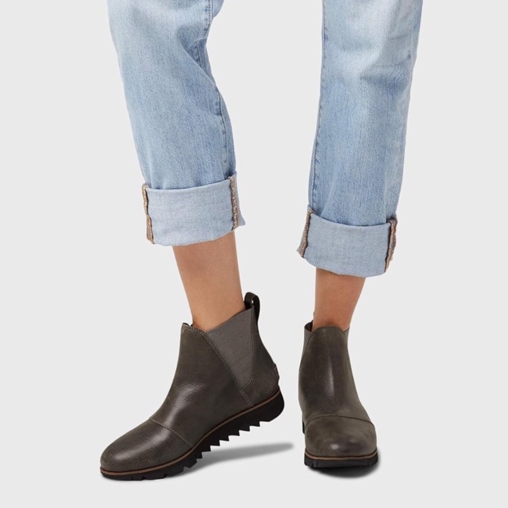 Sorel Harlow Chelsea Boot Womens 8.5 Quarry Gray Rainboot Waterproof Leather